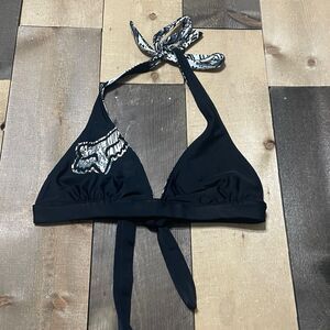 FOX Racing SMALL Reversible Halter Bikini Top Animal Print Wireless Black White